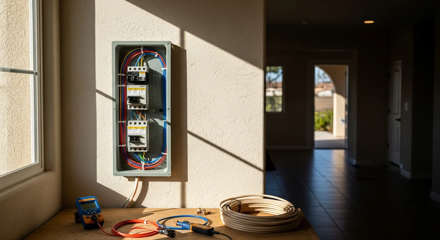 Electrician installing wiring in residential home
