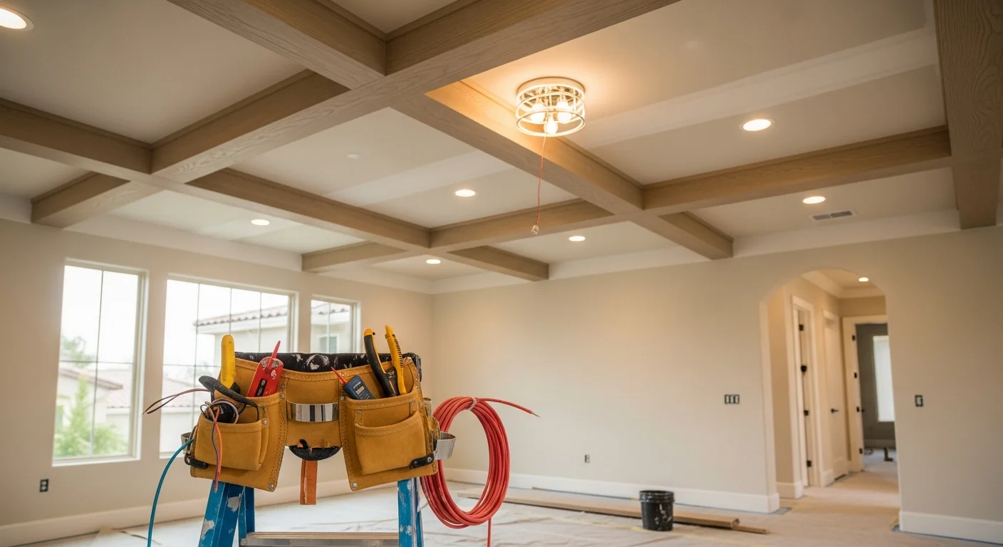 Modern interior lighting fixtures installed in residential kitchen